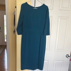 Boden Teal Midi Sheath Dress with Three-Quarter Sleeves